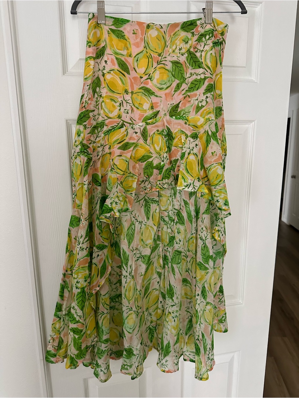 Lemon Print Ruffle Midi Skirt — Yellow & Green